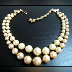 VINTAGE SIGNED JAPAN DOUBLE STRAND PEARL 16" NECKLACE
